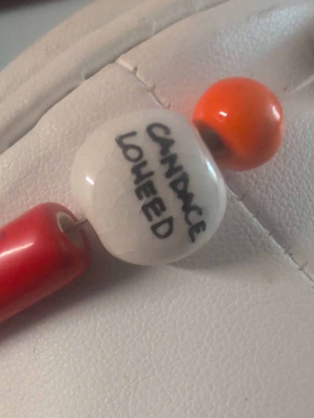 Candace Lowheed Signed Ceramic Bead Necklace - Red & Orange Accents - Picture 3 of 10
